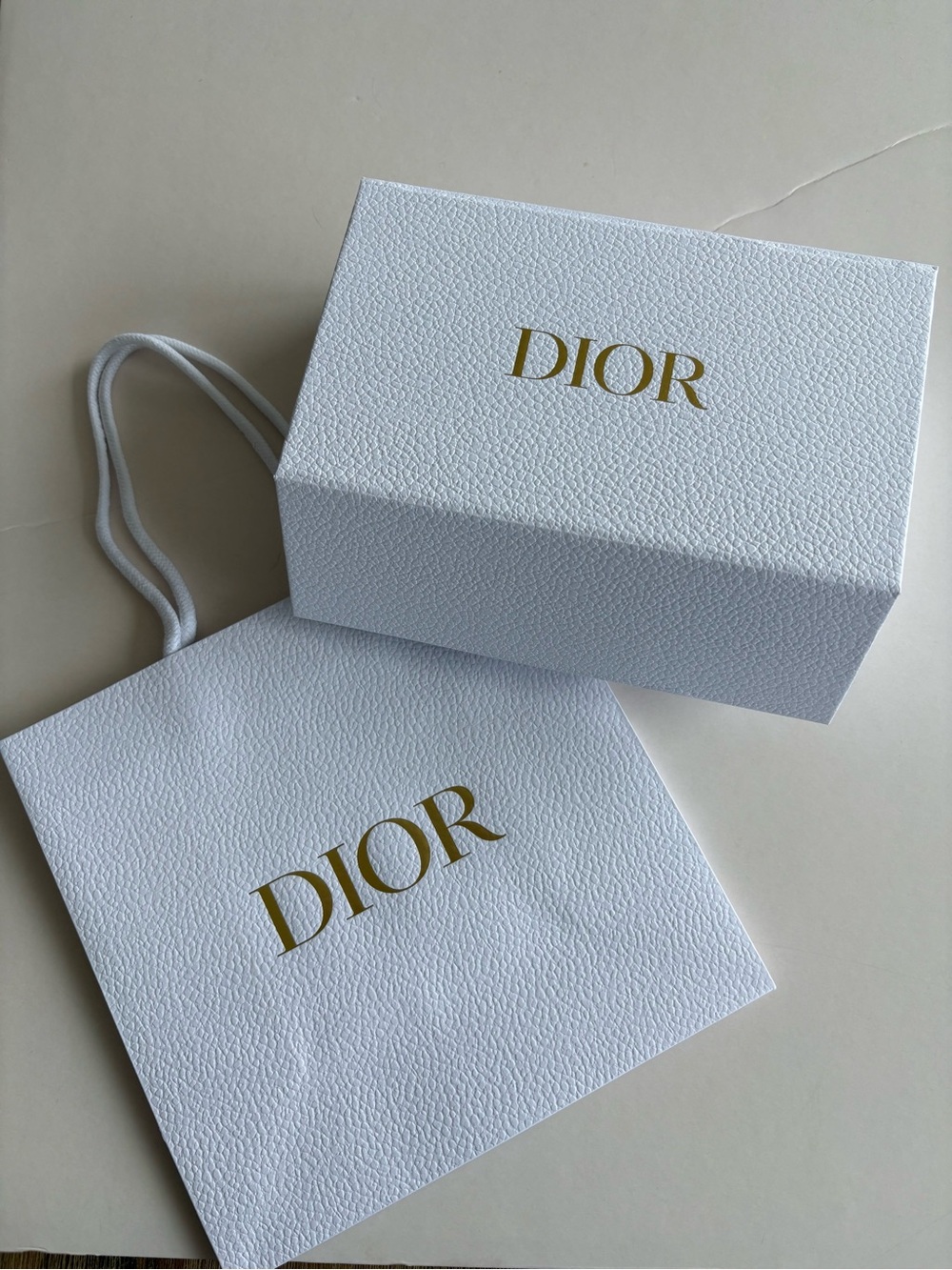 Dior White and Gold Logo Gift Tote and Box